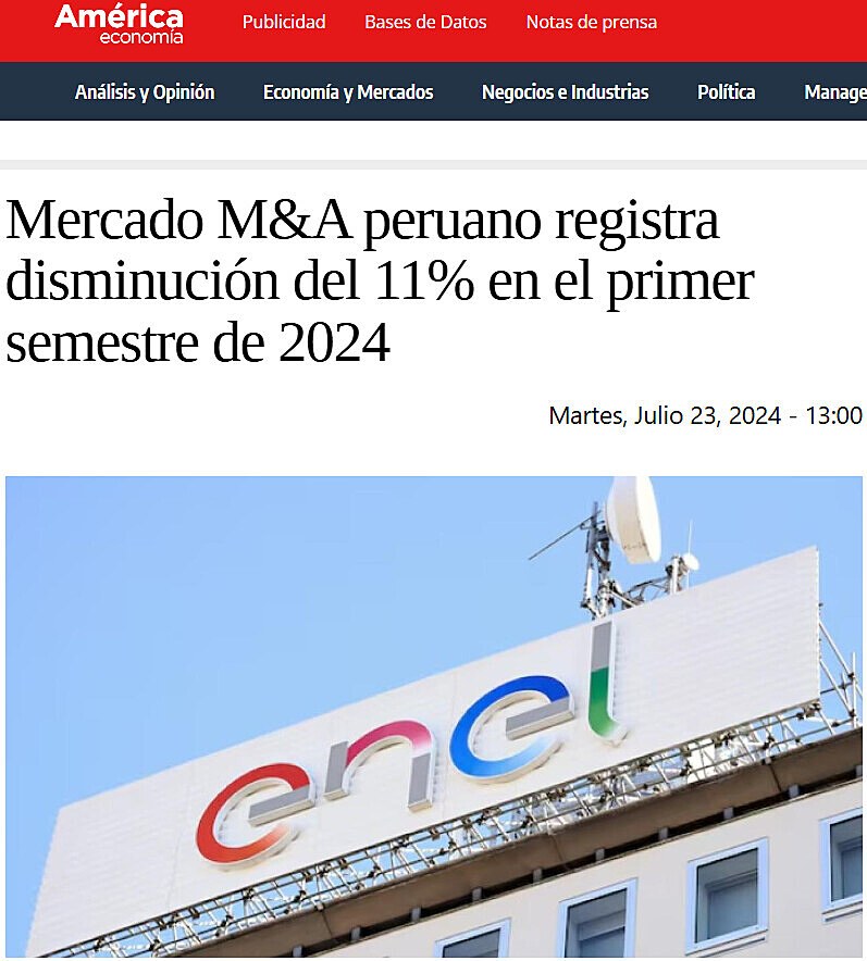 Mercado M&A peruano registra disminucin del 11% en el primer semestre de 2024